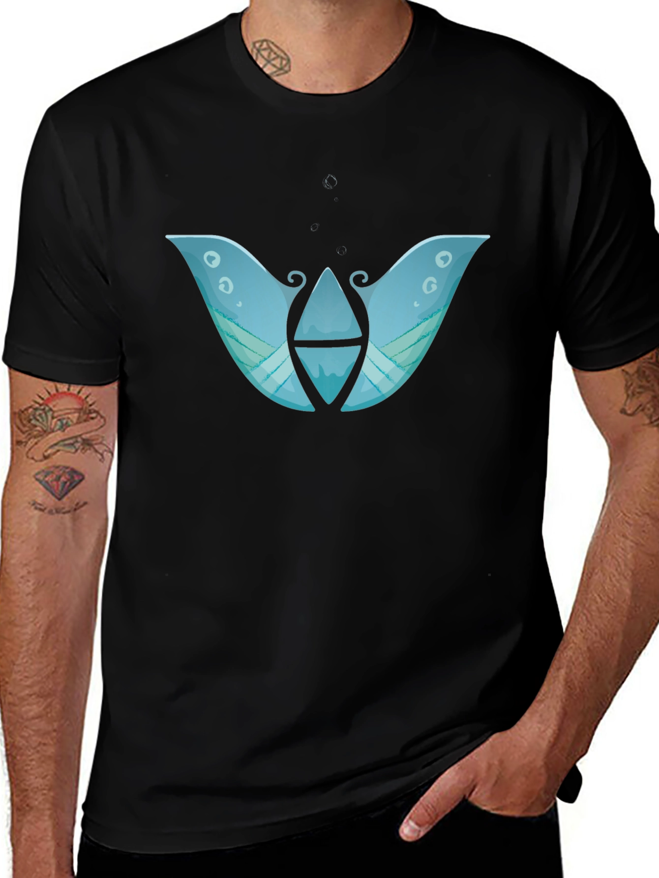 Abstract Blue Graphic Print Black T-Shirt