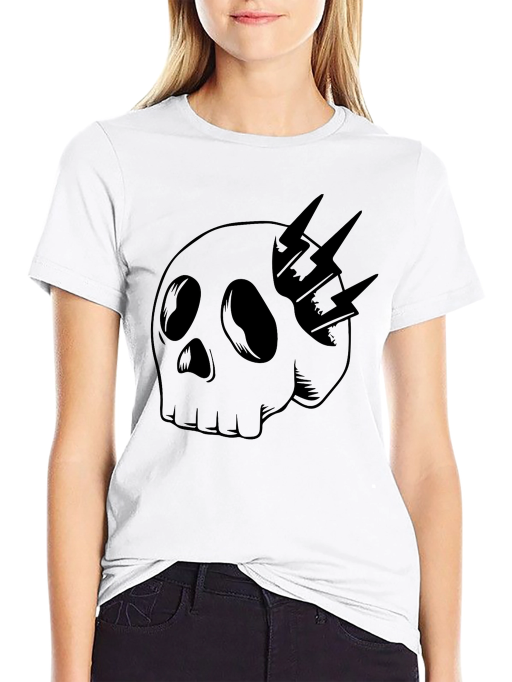 Skull & Lightning Bolt Graphic Tee - Black
