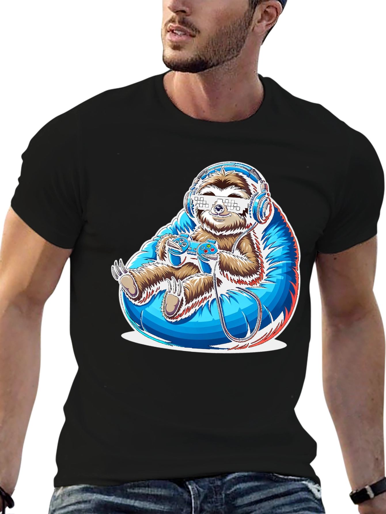 Gamer Sloth Graphic Tee - Funny Cool Relaxed Style