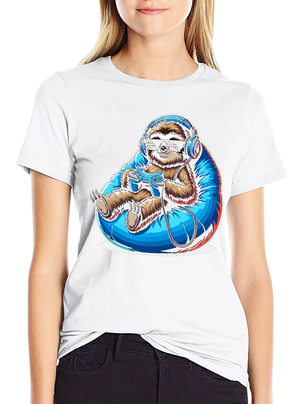Gamer Sloth Graphic Tee - Funny Cool Relaxed Style