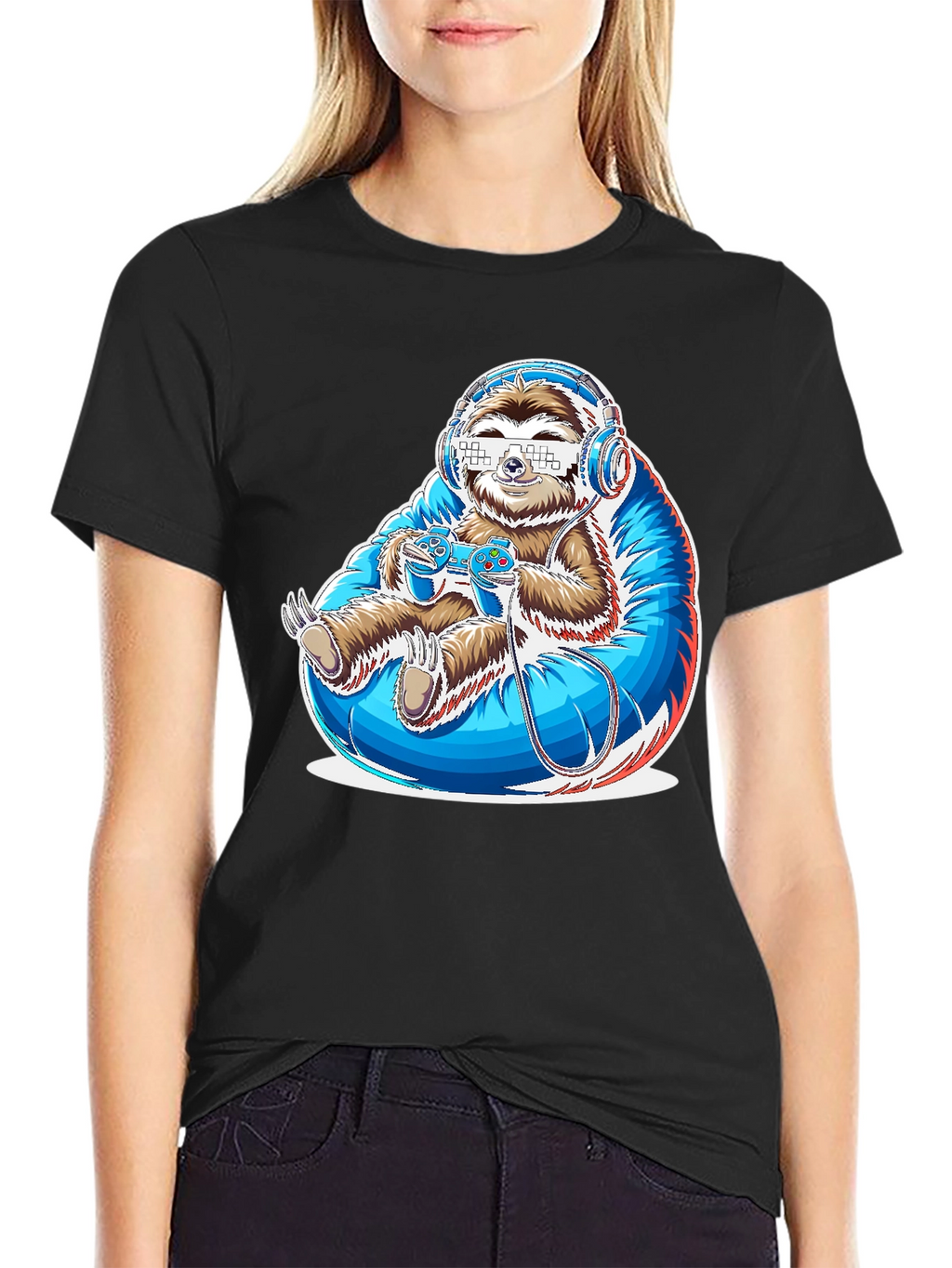 Gamer Sloth Graphic Tee - Funny Cool Relaxed Style
