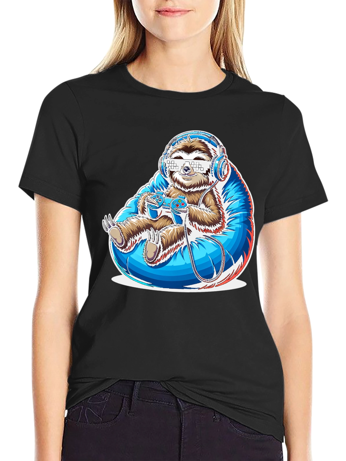 Gamer Sloth Graphic Tee - Funny Cool Relaxed Style