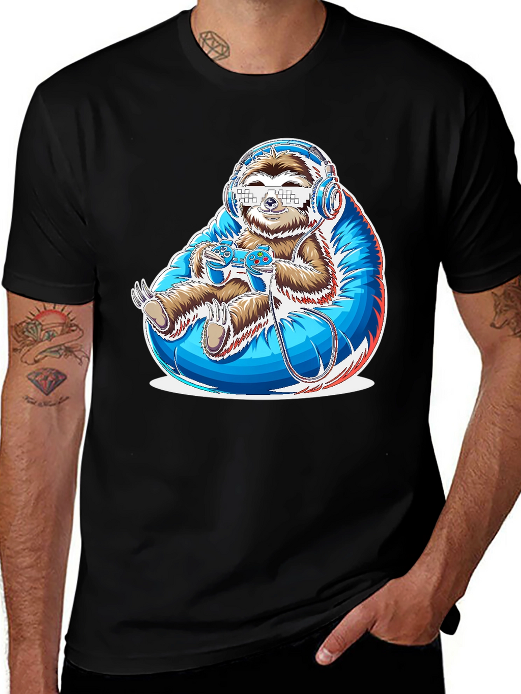 Gamer Sloth Graphic Tee - Funny Cool Relaxed Style