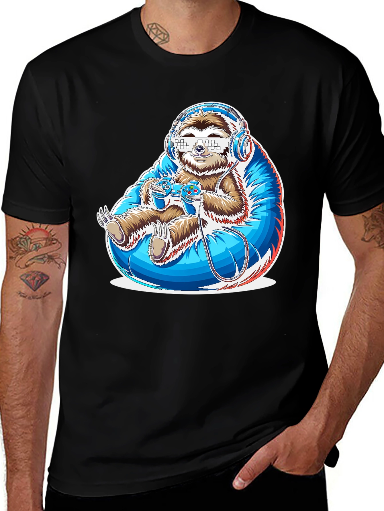 Gamer Sloth Graphic Tee - Funny Cool Relaxed Style
