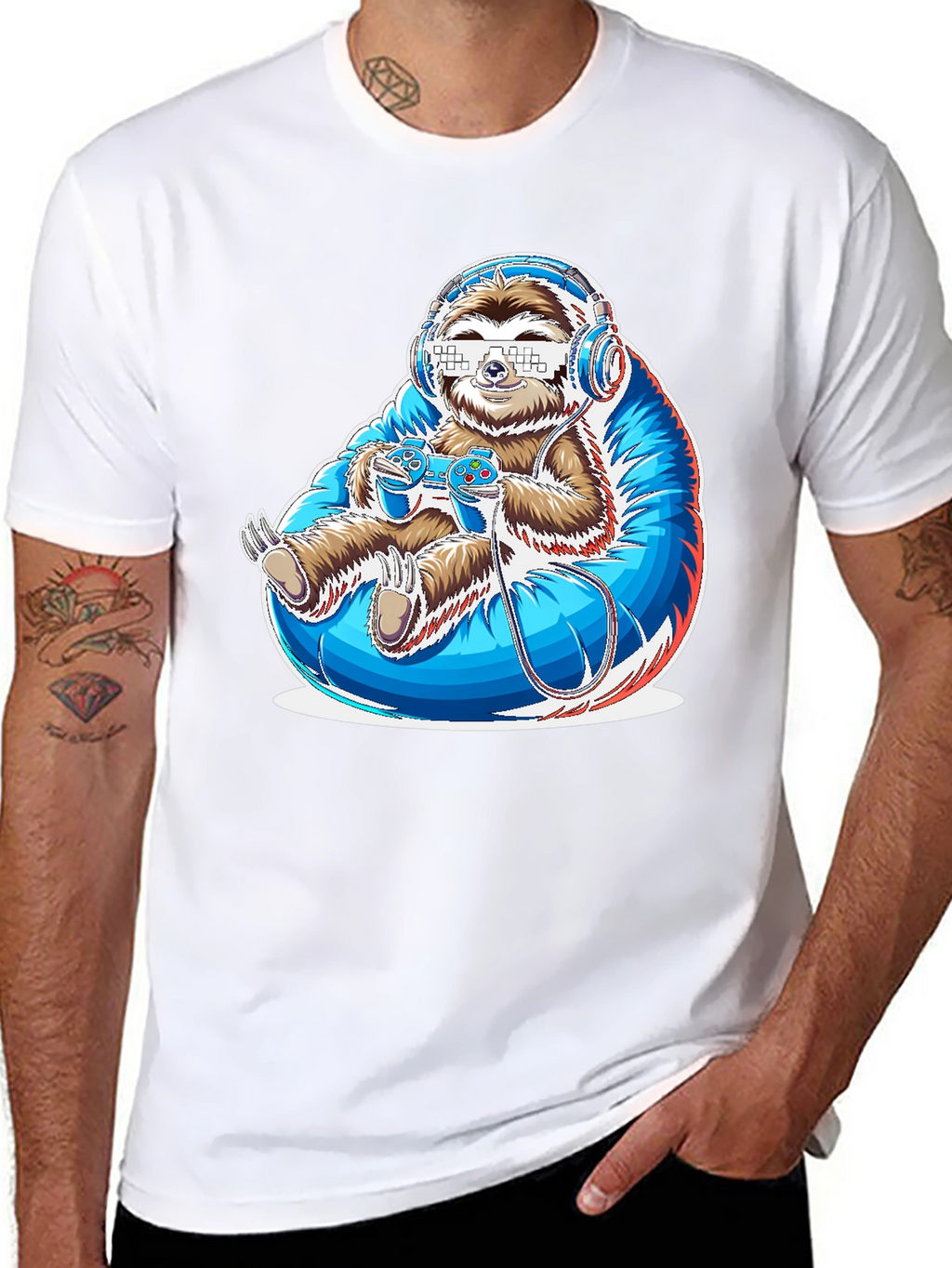 Gamer Sloth Graphic Tee - Funny Cool Relaxed Style