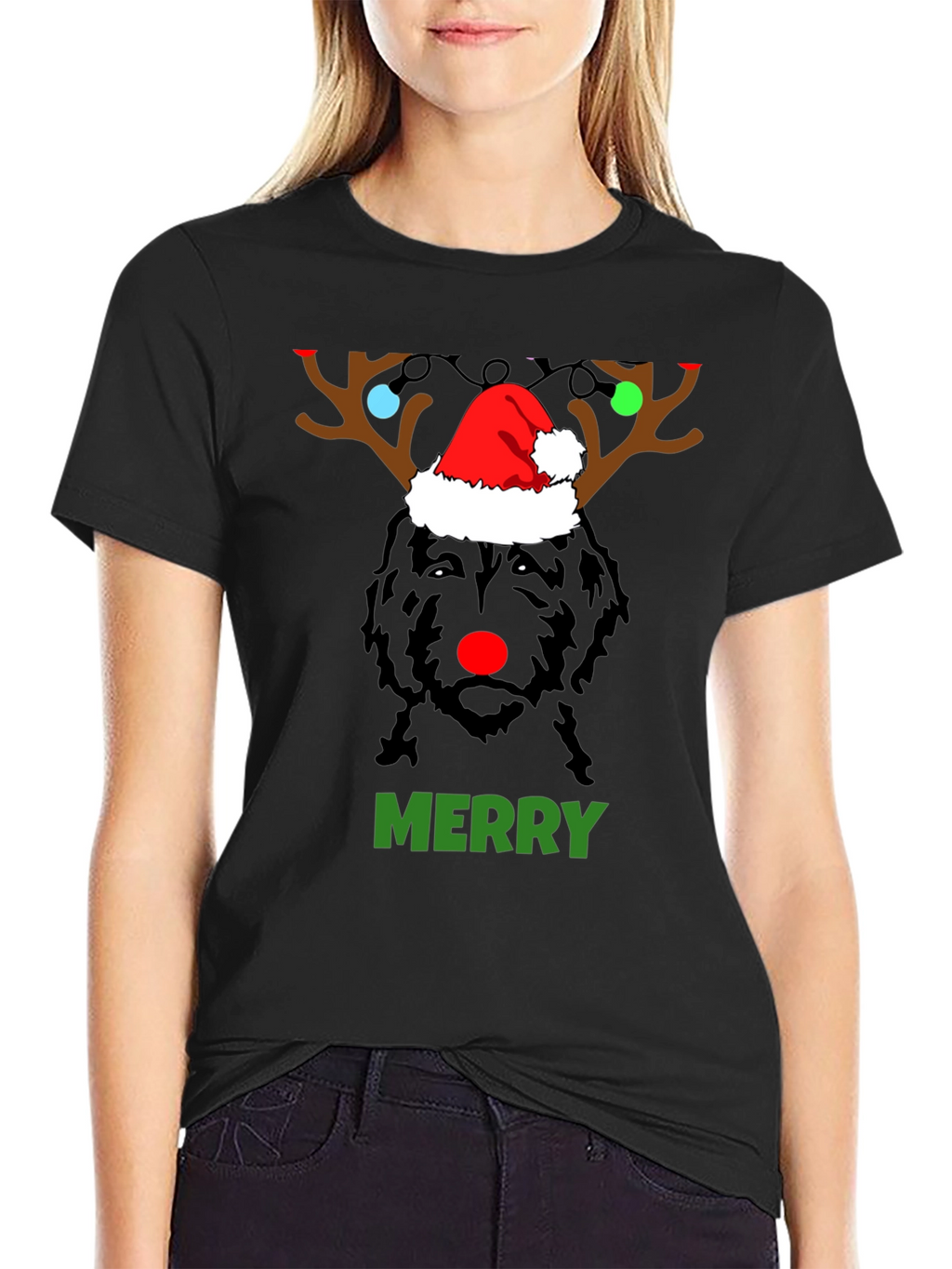 Festive Dog Reindeer Christmas T-Shirt