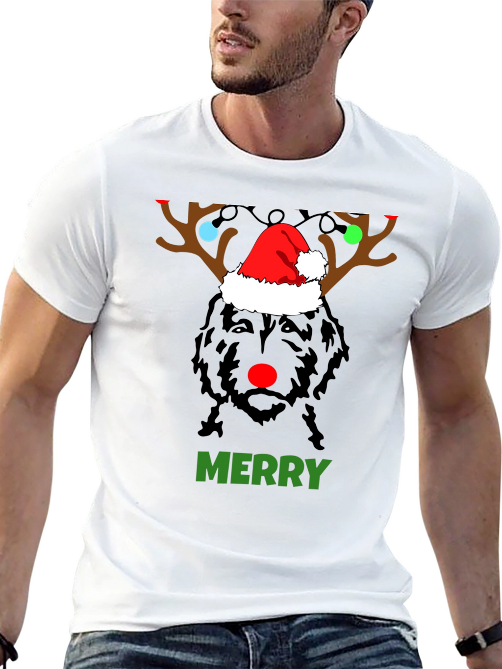 Festive Dog Reindeer Christmas T-Shirt