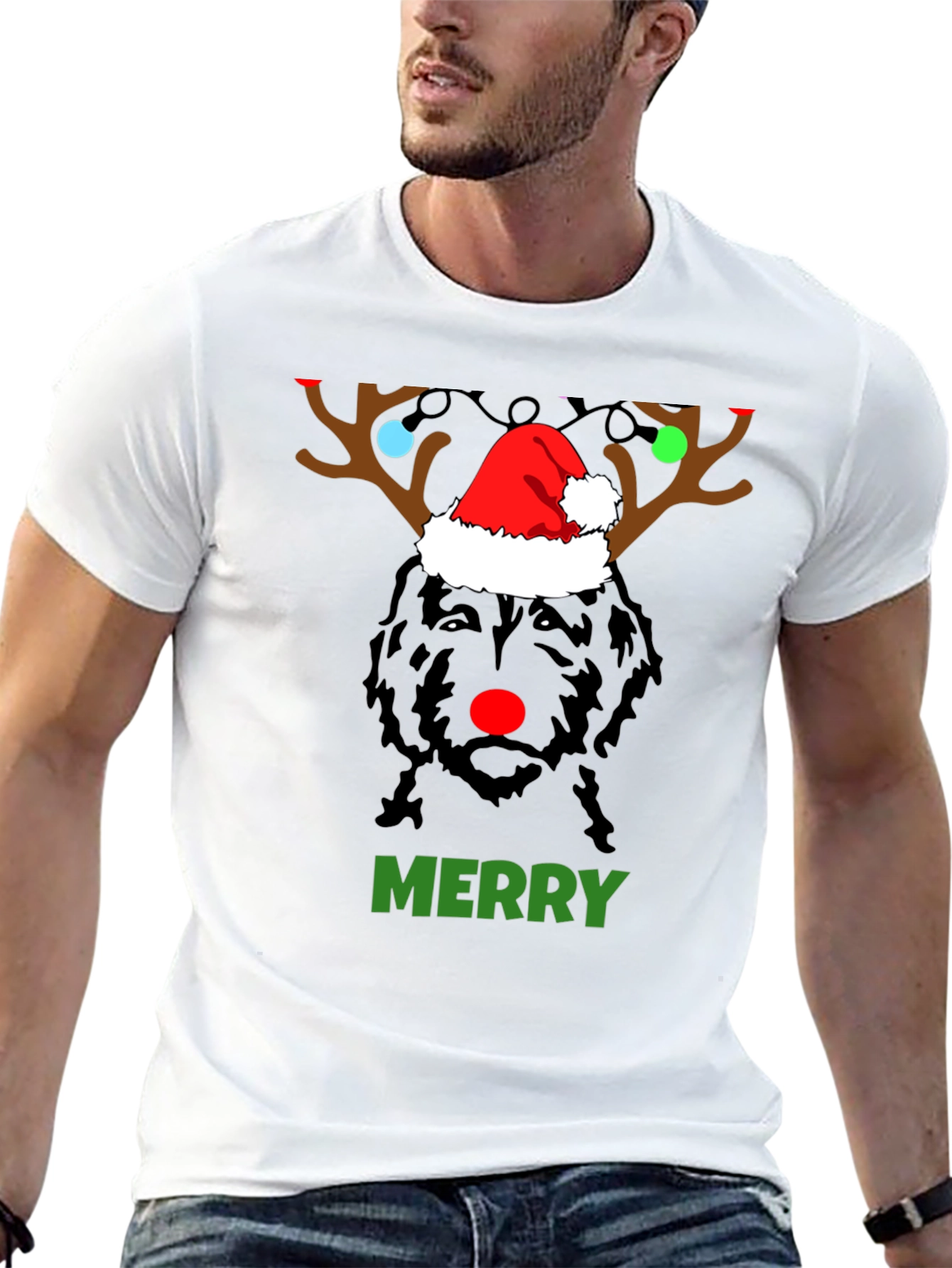 Festive Dog Reindeer Christmas T-Shirt