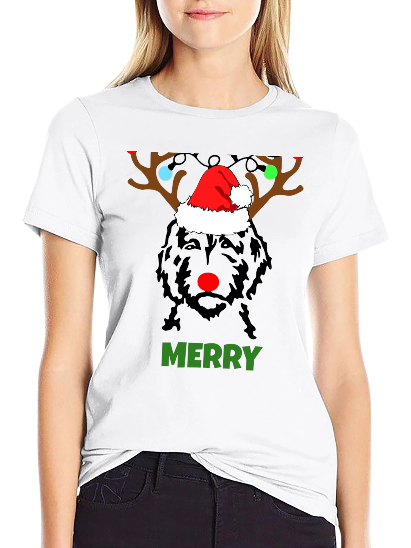 Festive Dog Reindeer Christmas T-Shirt