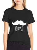 Novelty Mustache & Bow Tie Graphic Black T-Shirt