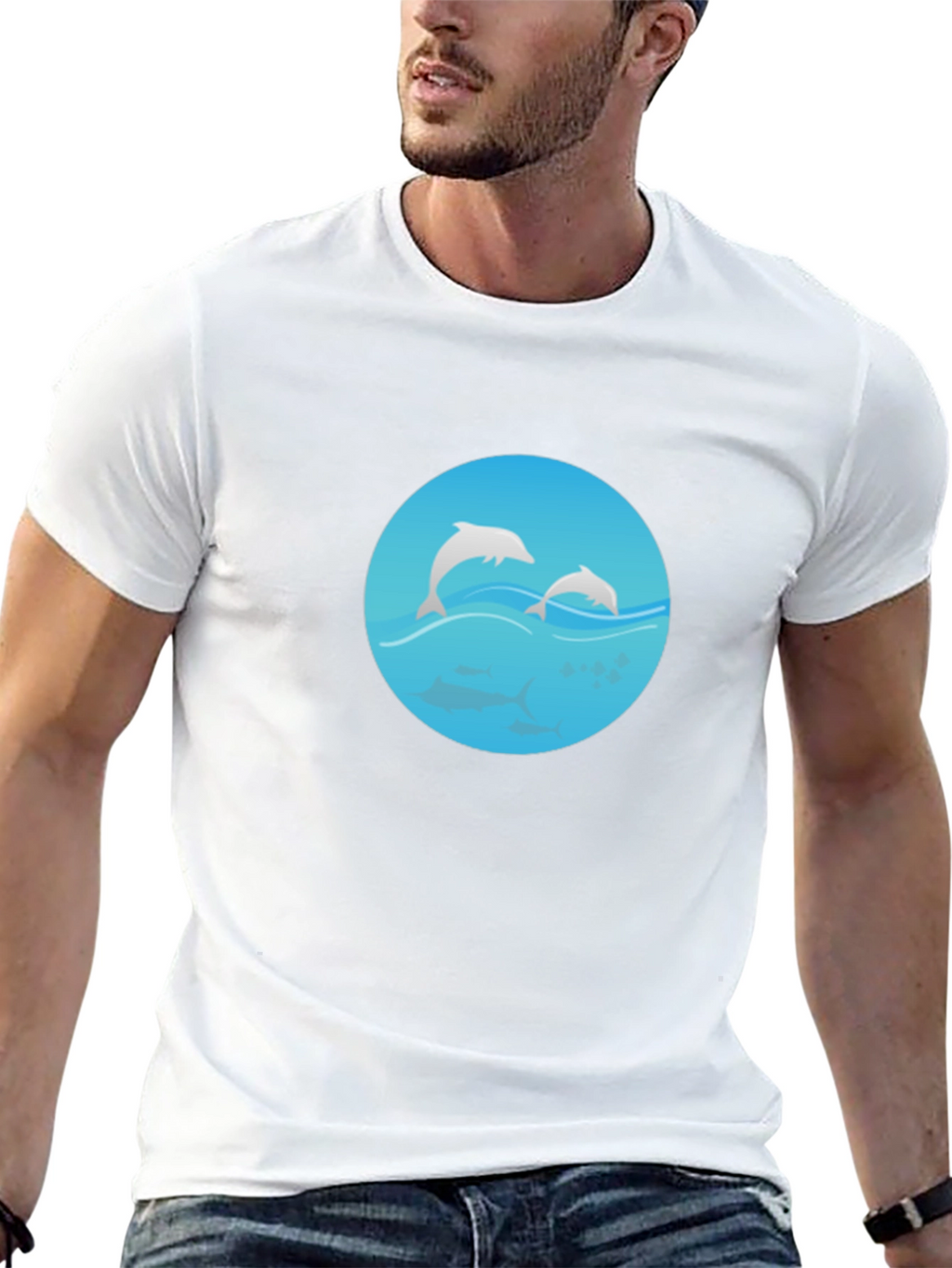 Black Dolphin Graphic Tee - Mens Casual T-Shirt