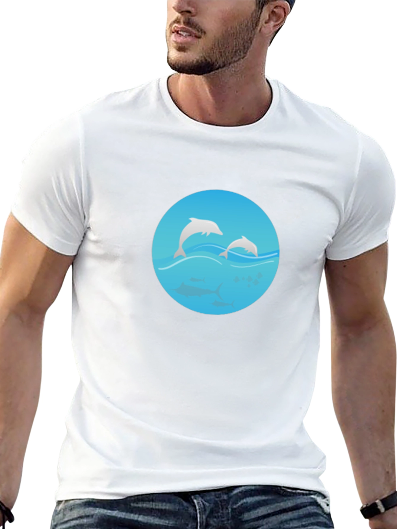 Black Dolphin Graphic Tee - Mens Casual T-Shirt