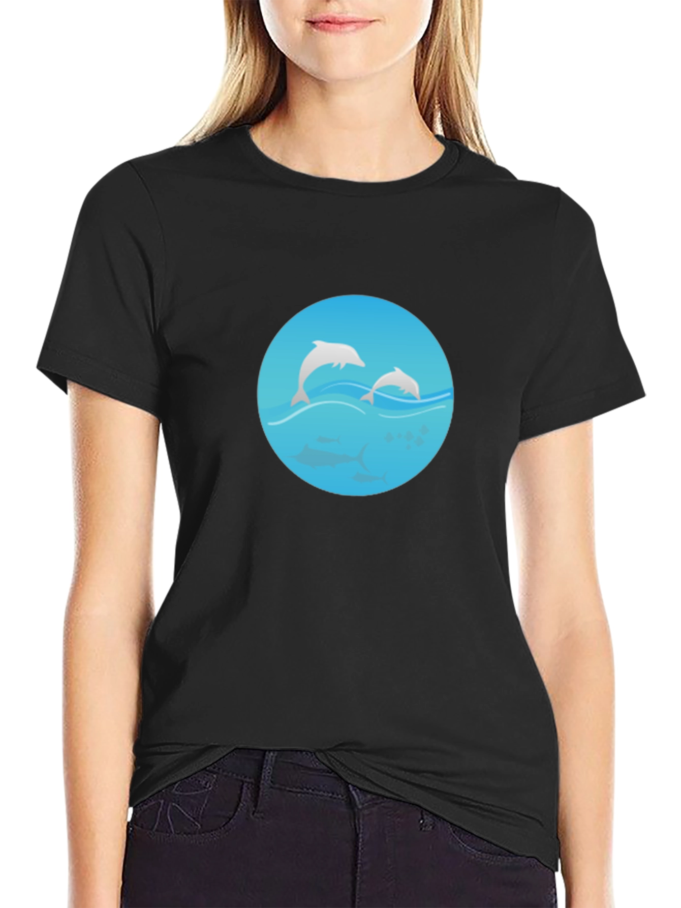 Black Dolphin Graphic Tee - Mens Casual T-Shirt