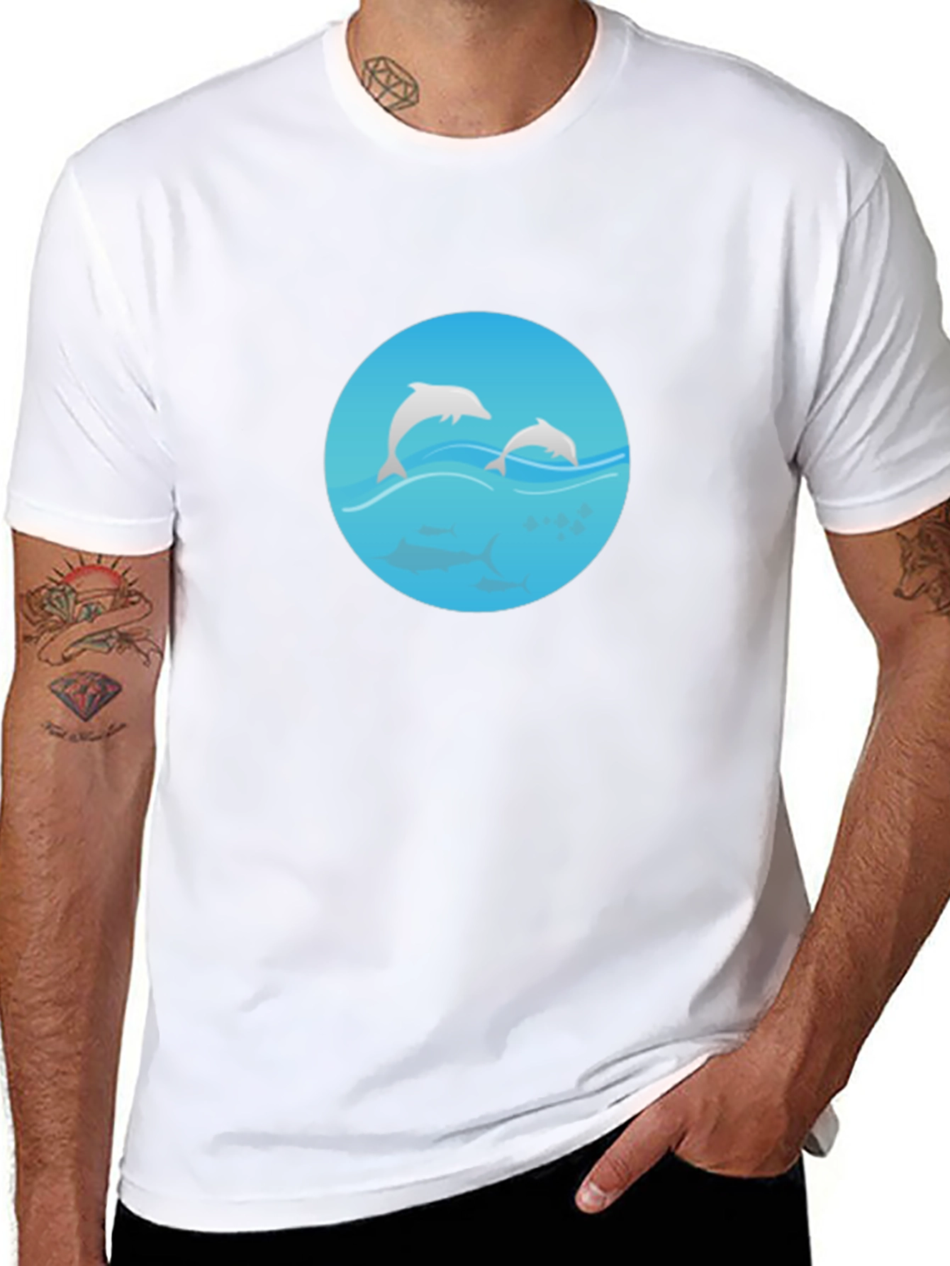 Black Dolphin Graphic Tee - Mens Casual T-Shirt