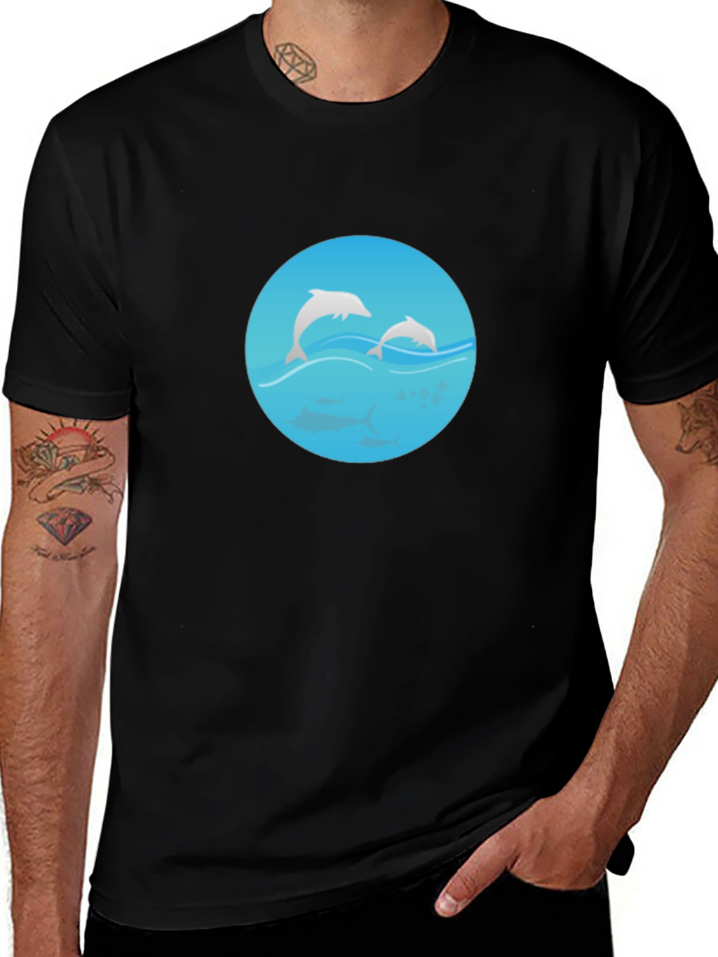 Black Dolphin Graphic Tee - Mens Casual T-Shirt