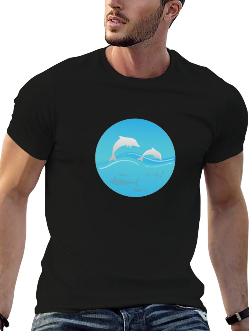 Black Dolphin Graphic Tee - Mens Casual T-Shirt
