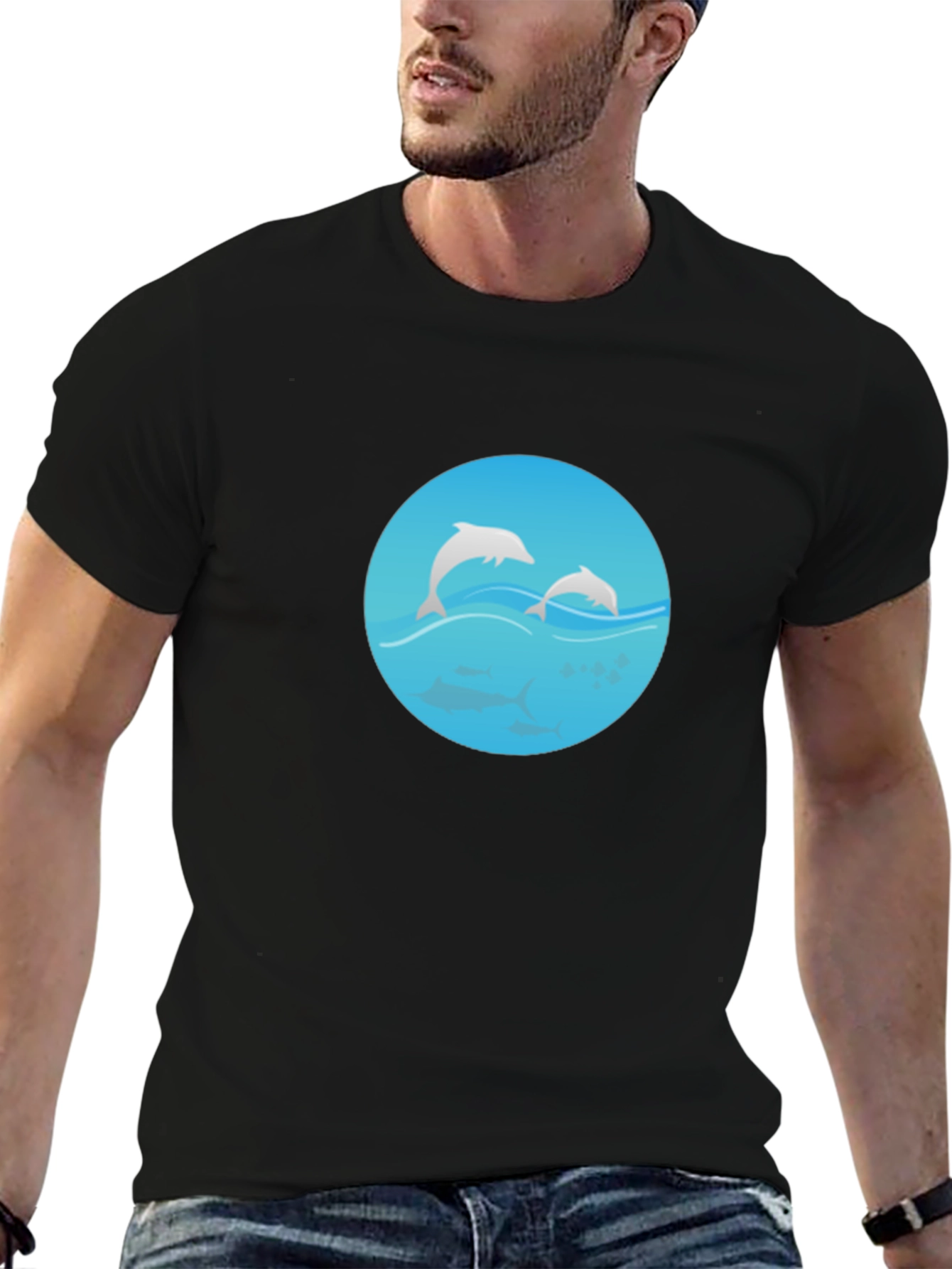 Black Dolphin Graphic Tee - Mens Casual T-Shirt