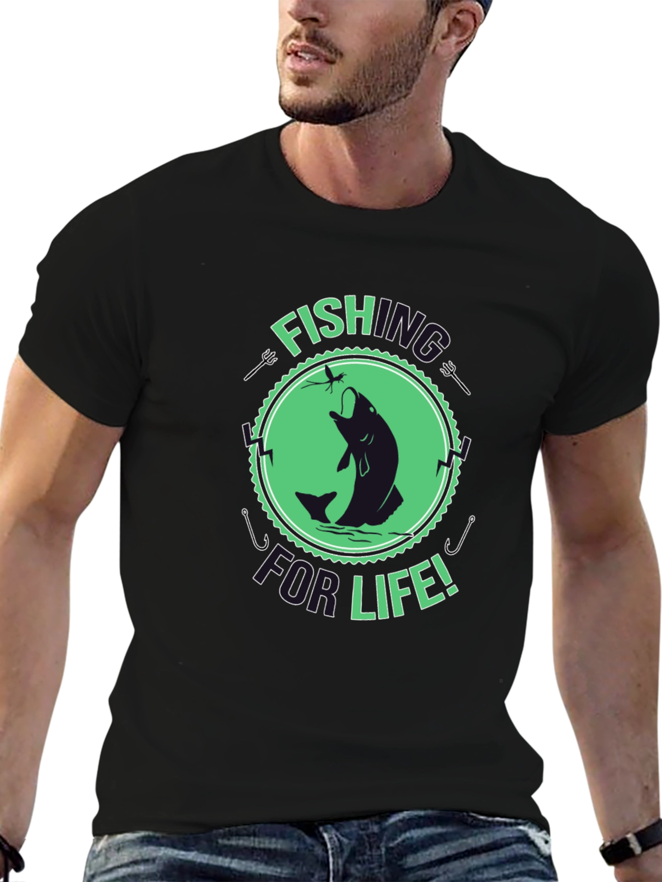 Fishing For Life Graphic T-Shirt - Black