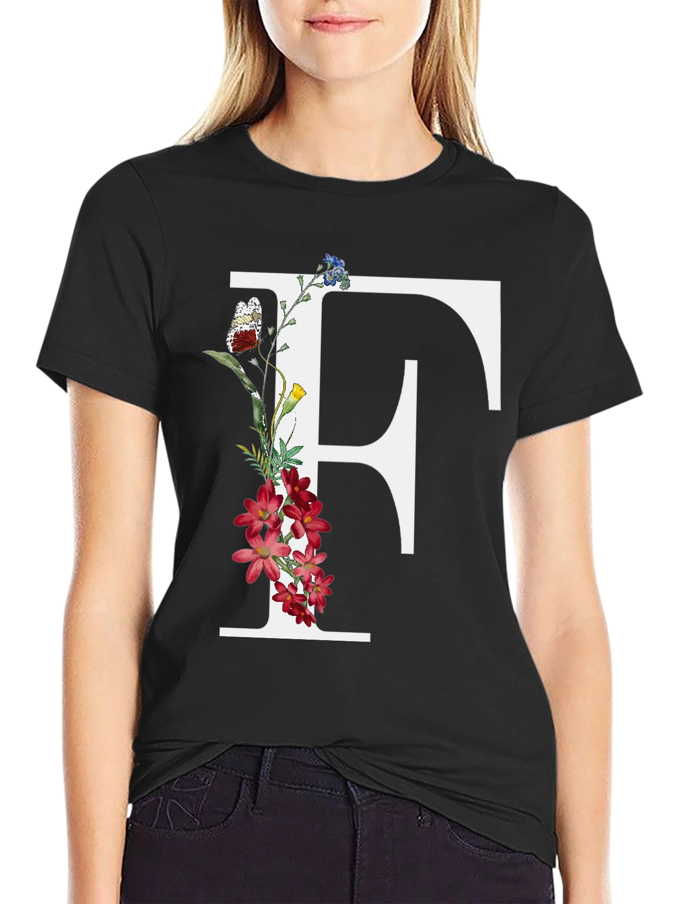 Floral Letter F Graphic T-Shirt