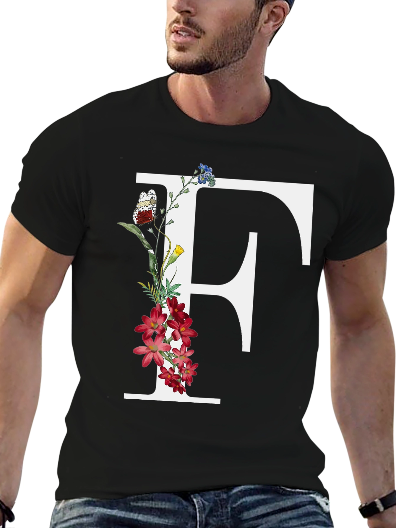 Floral Letter F Graphic T-Shirt