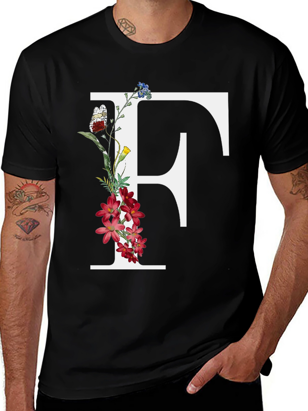 Floral Letter F Graphic T-Shirt