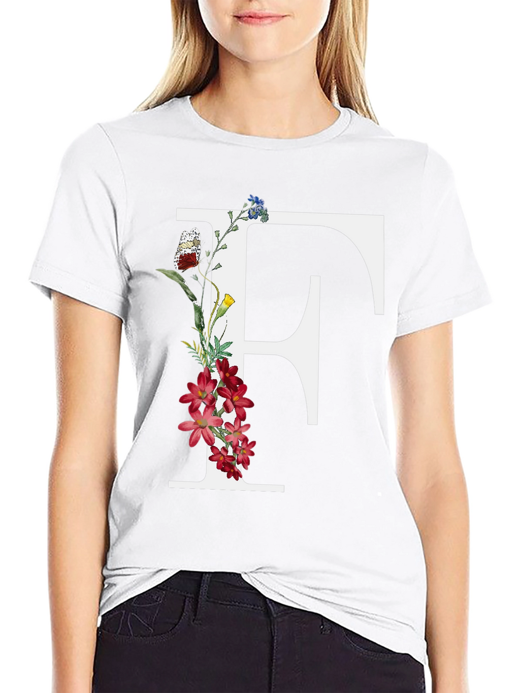 Floral Letter F Graphic T-Shirt