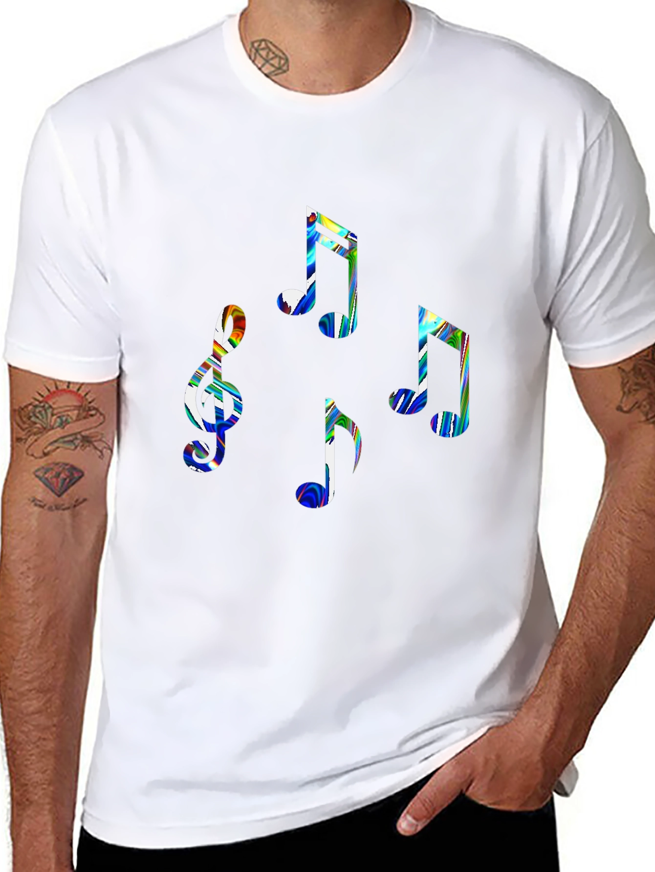 Music Notes Graphic Tee - Stylish Black Cotton T-Shirt