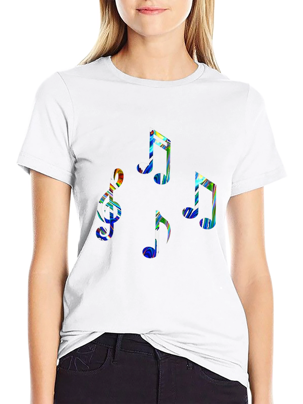 Music Notes Graphic Tee - Stylish Black Cotton T-Shirt