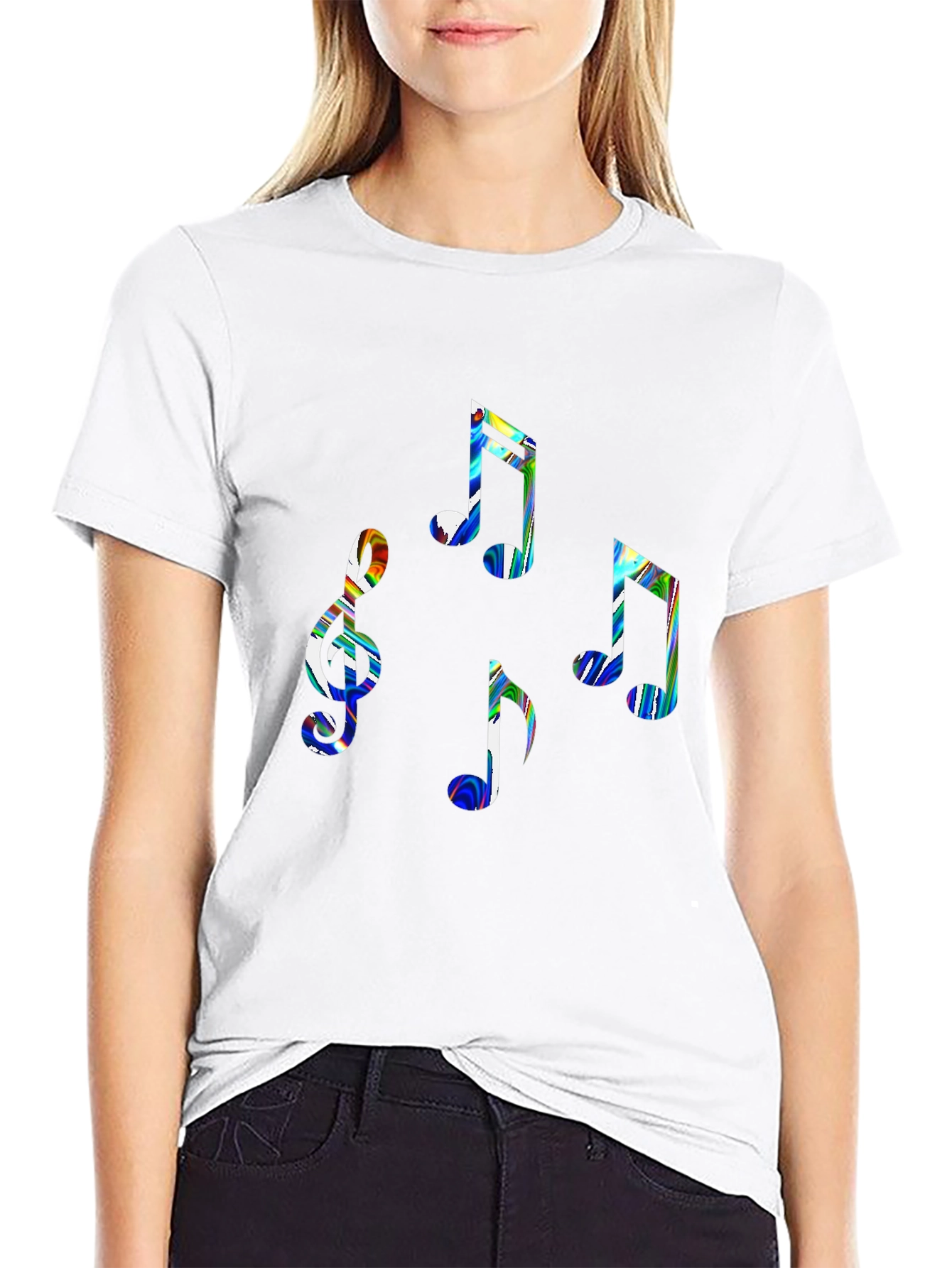 Music Notes Graphic Tee - Stylish Black Cotton T-Shirt