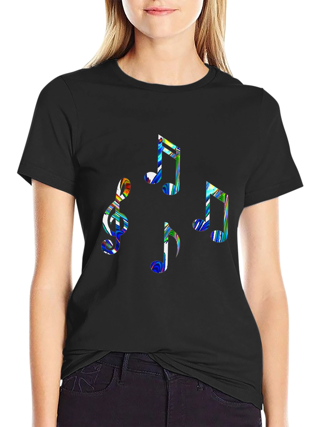 Music Notes Graphic Tee - Stylish Black Cotton T-Shirt