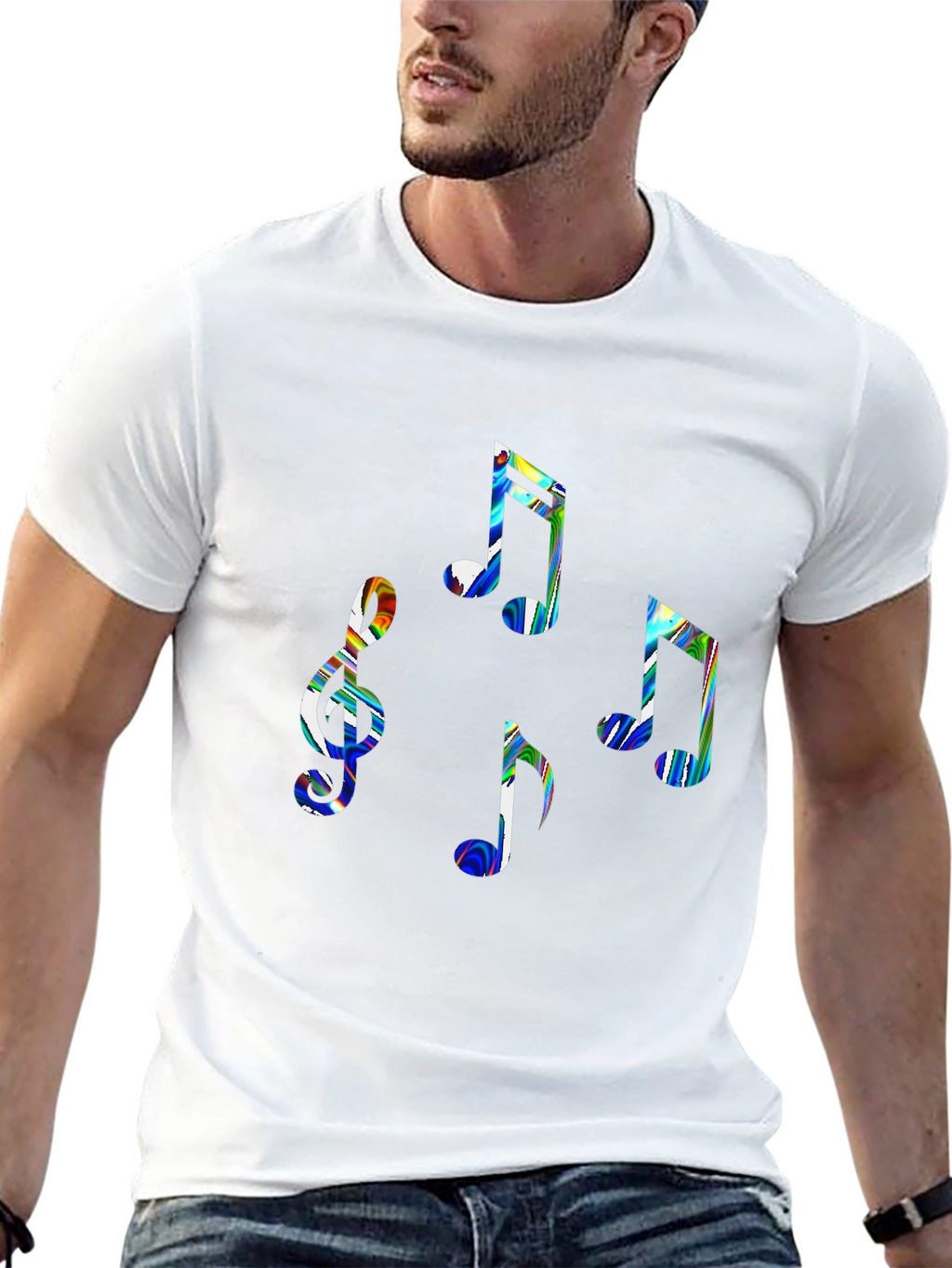 Music Notes Graphic Tee - Stylish Black Cotton T-Shirt