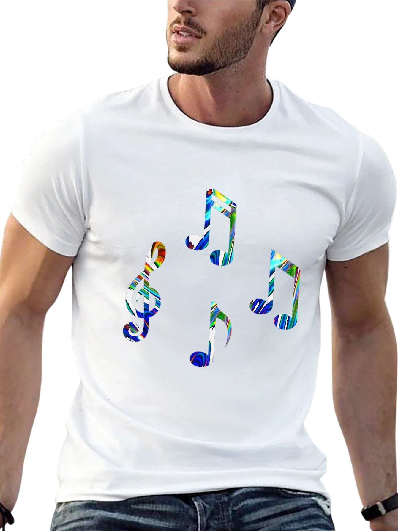 Music Notes Graphic Tee - Stylish Black Cotton T-Shirt