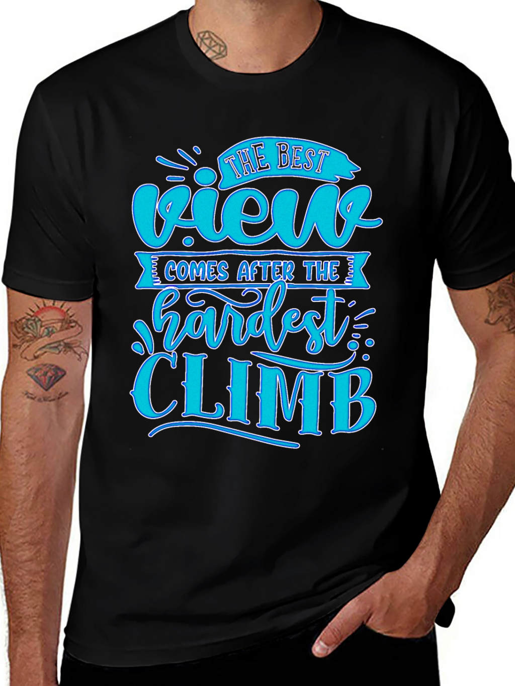 Motivational Black T-Shirt - Best View After Hardest Climb
