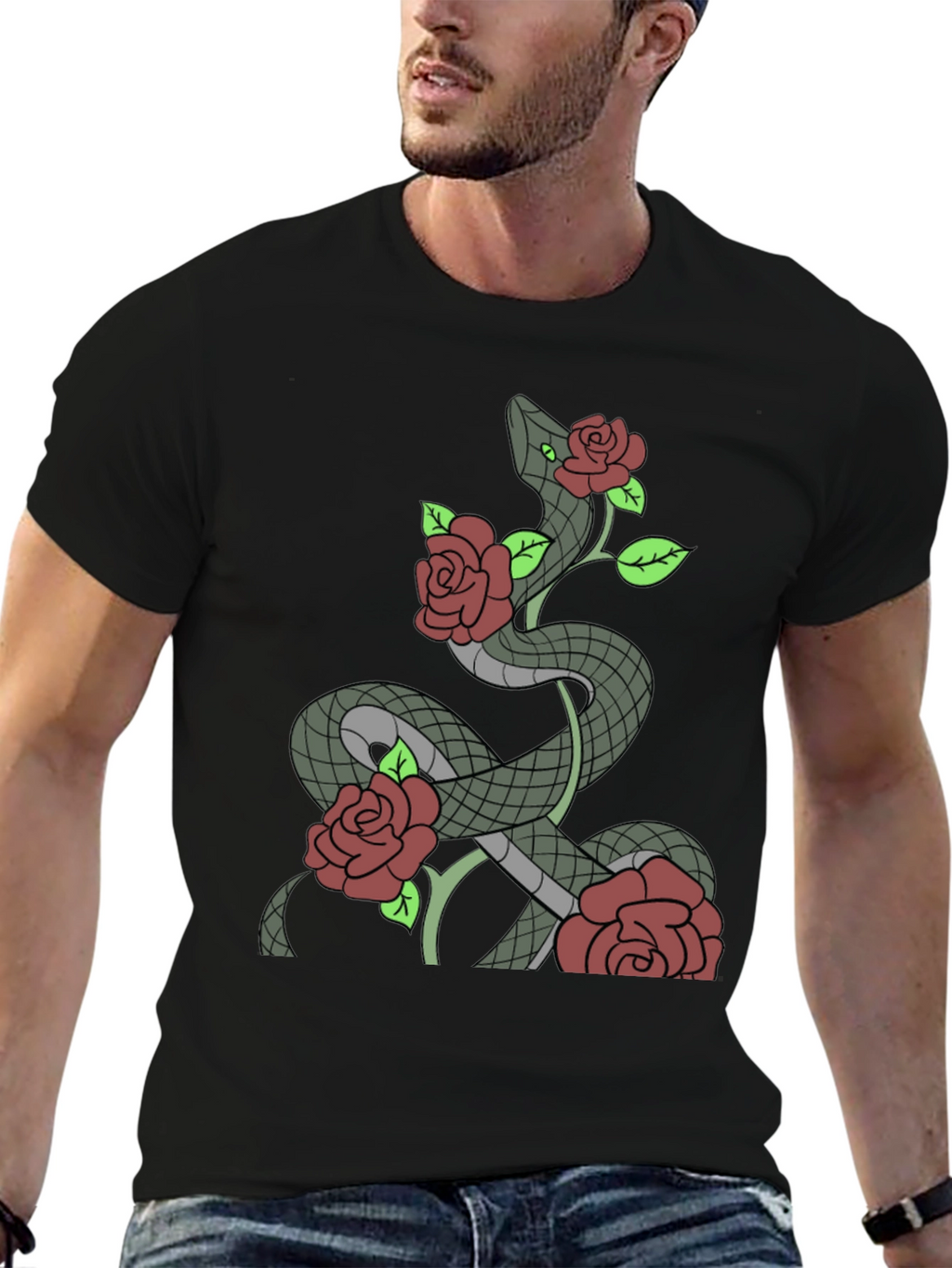 Snake and Roses Graphic T-Shirt