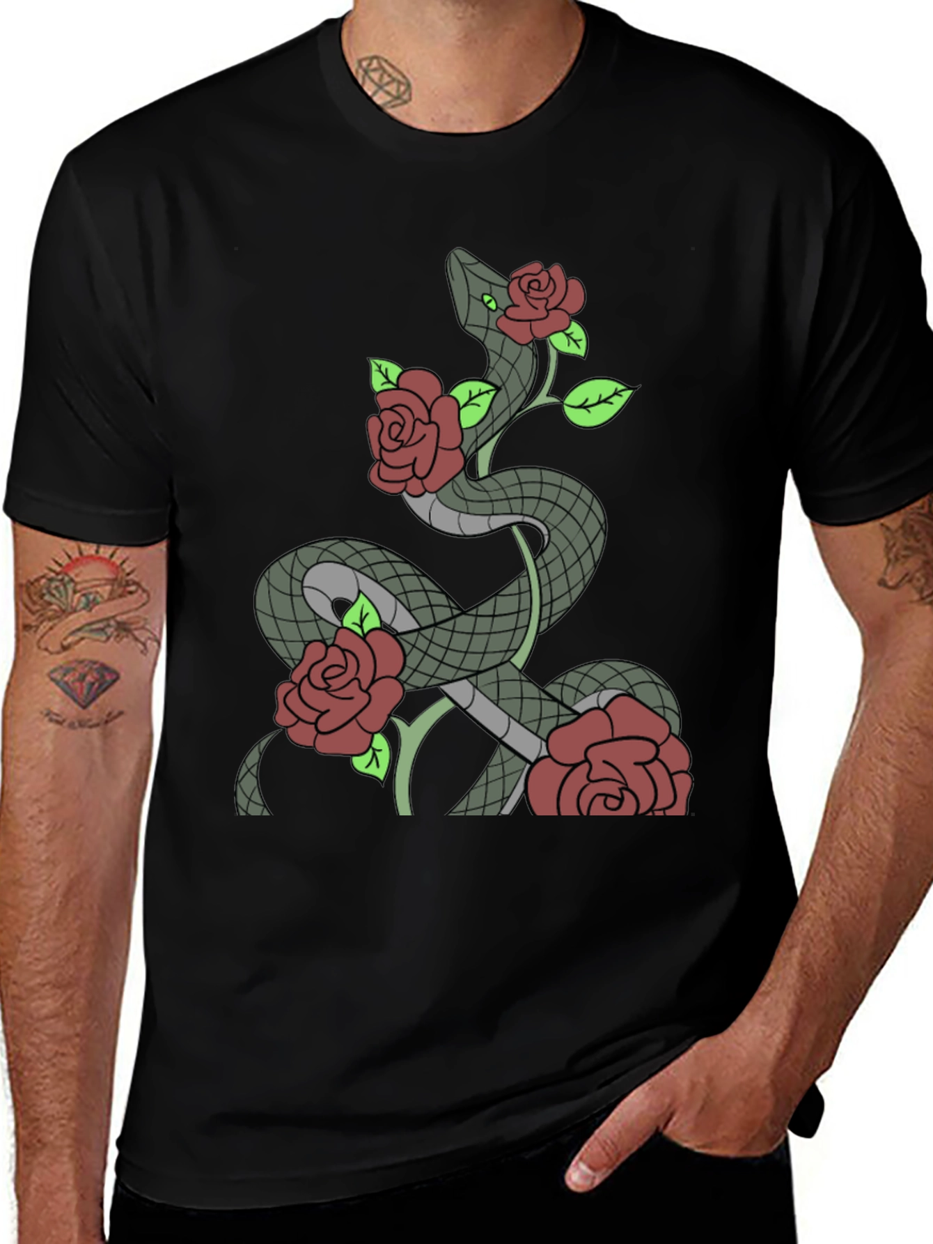 Snake and Roses Graphic T-Shirt