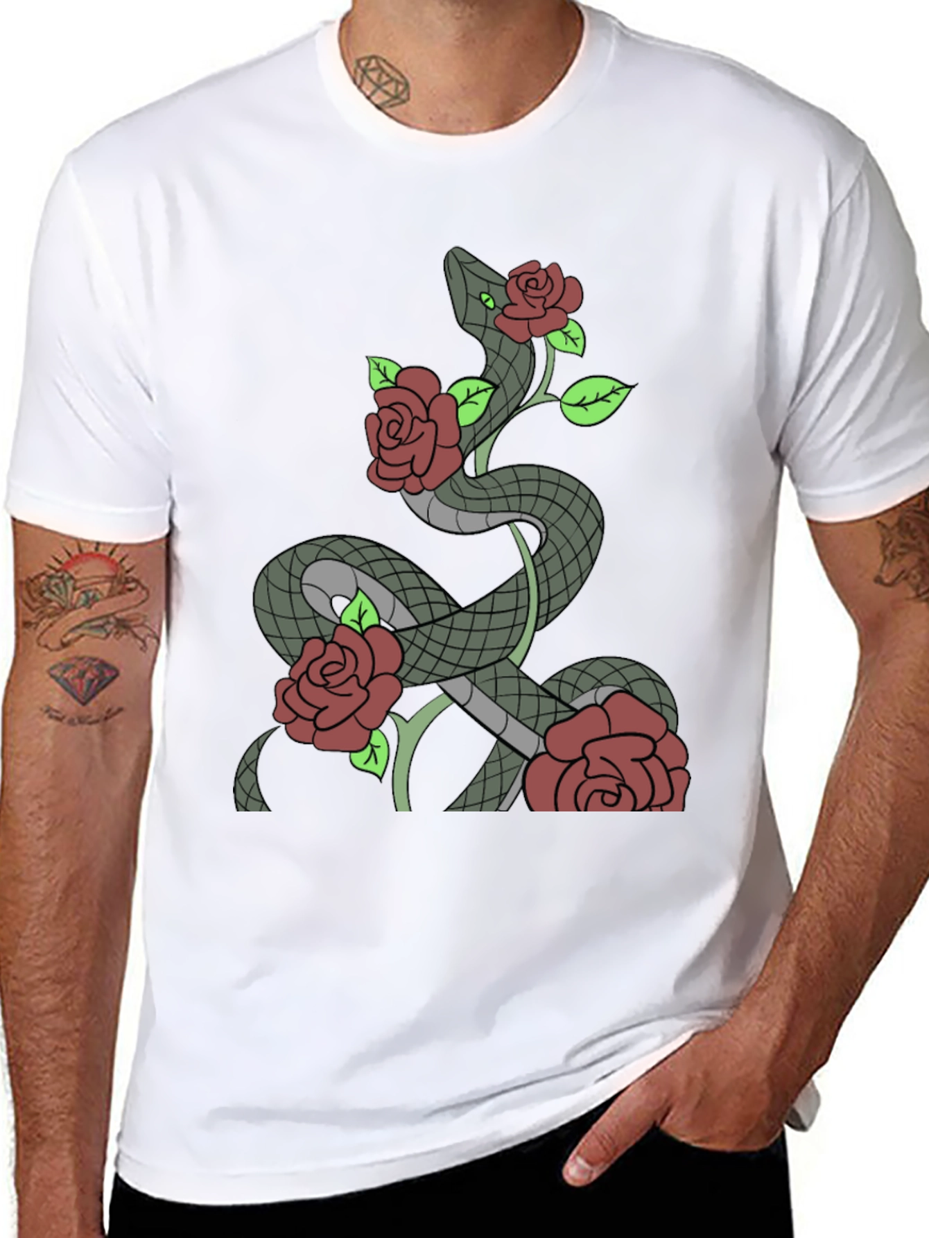 Snake and Roses Graphic T-Shirt