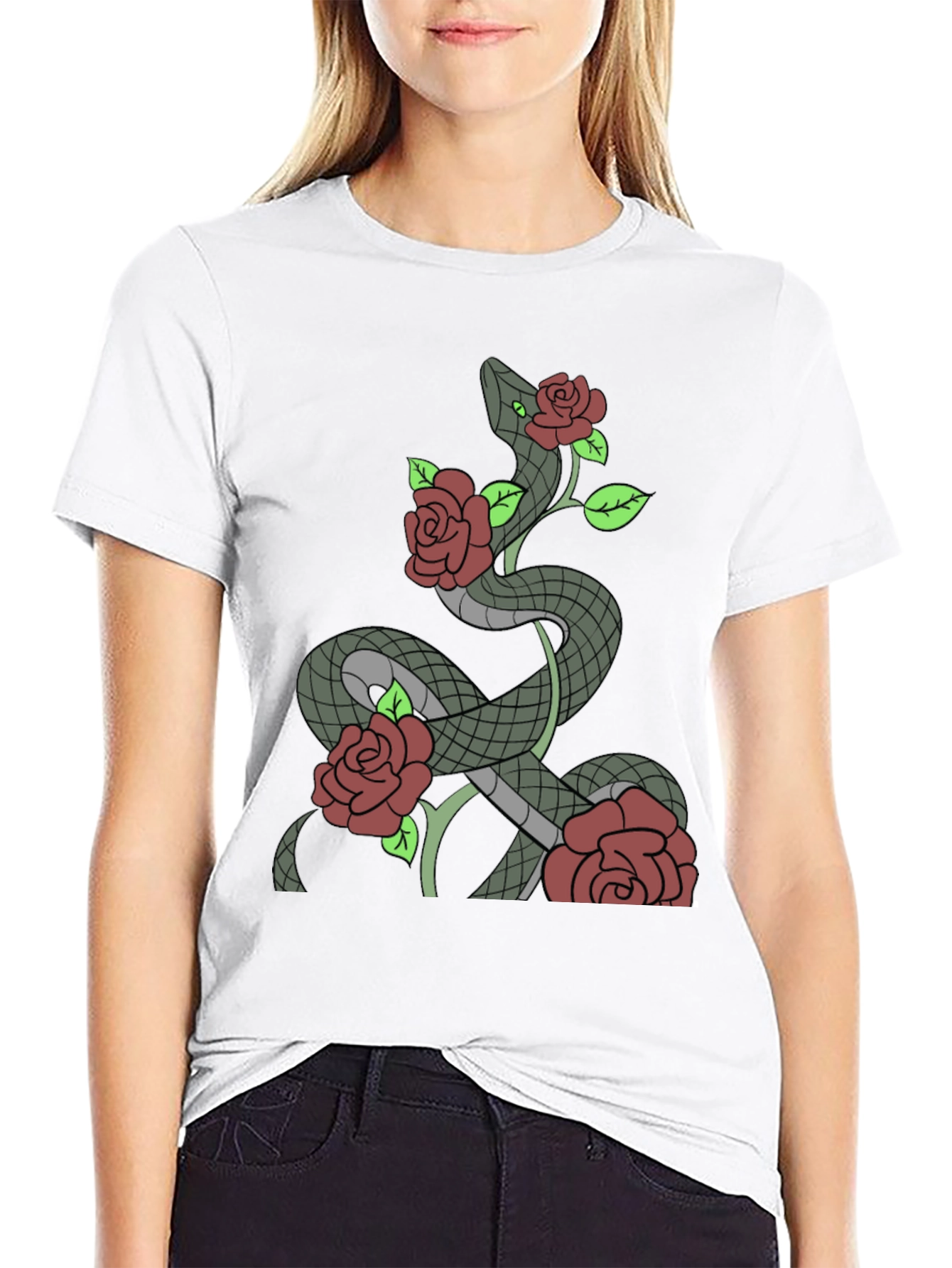 Snake and Roses Graphic T-Shirt