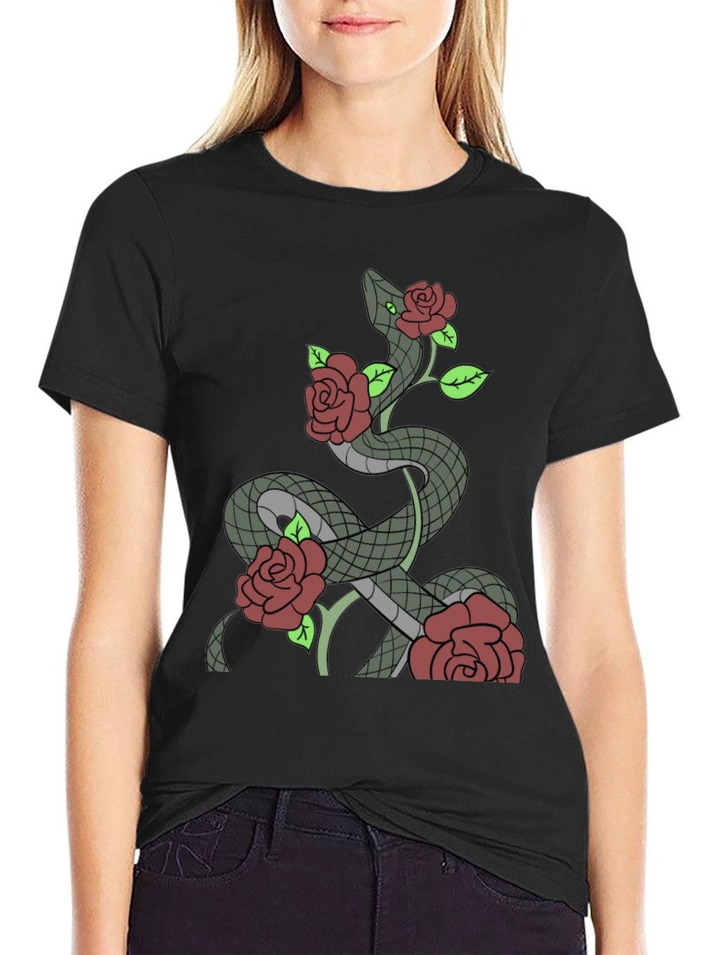 Snake and Roses Graphic T-Shirt