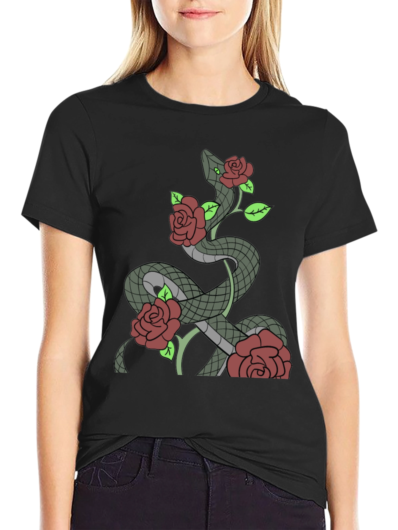 Snake and Roses Graphic T-Shirt