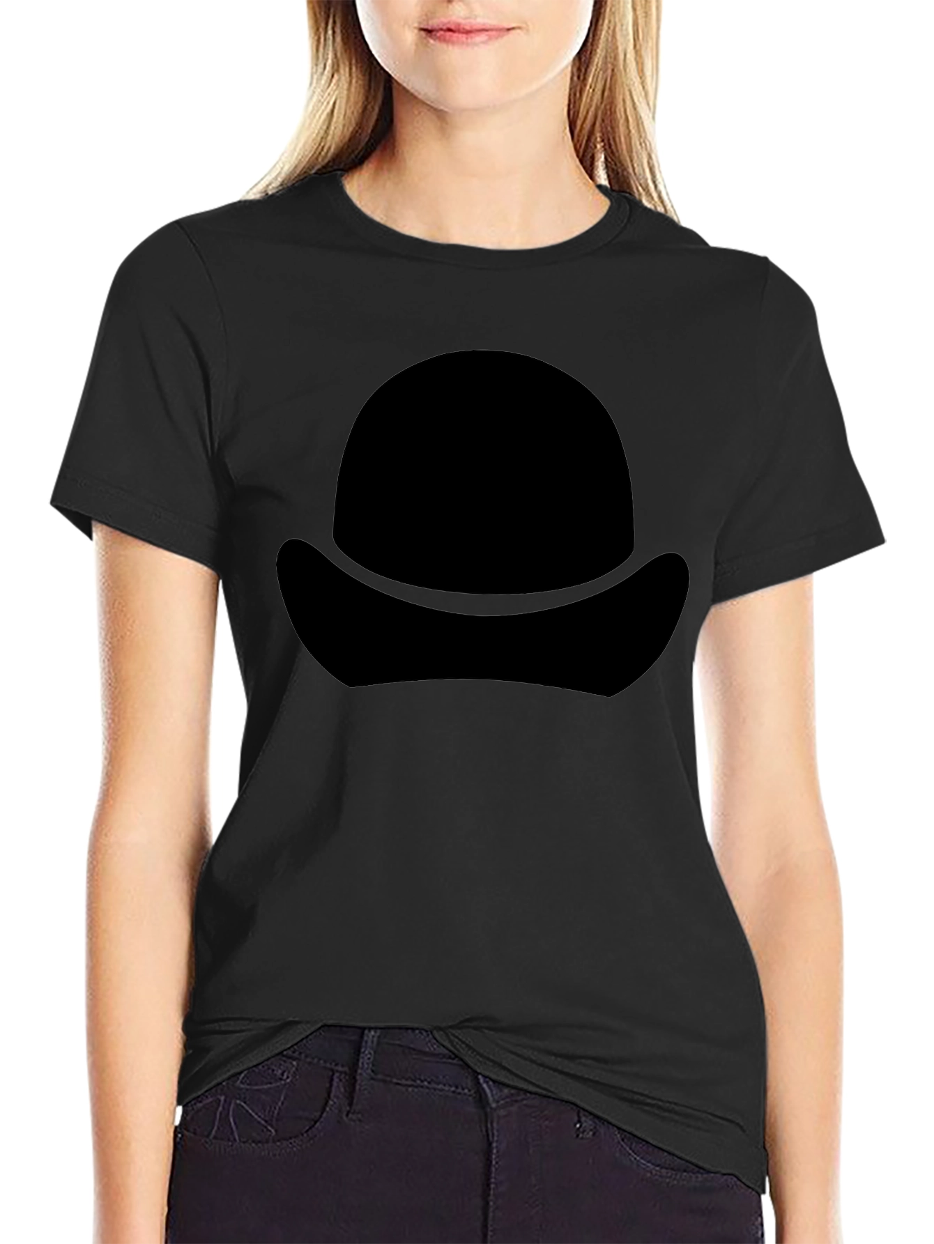 Black T-Shirt with Silhouette Hat Design