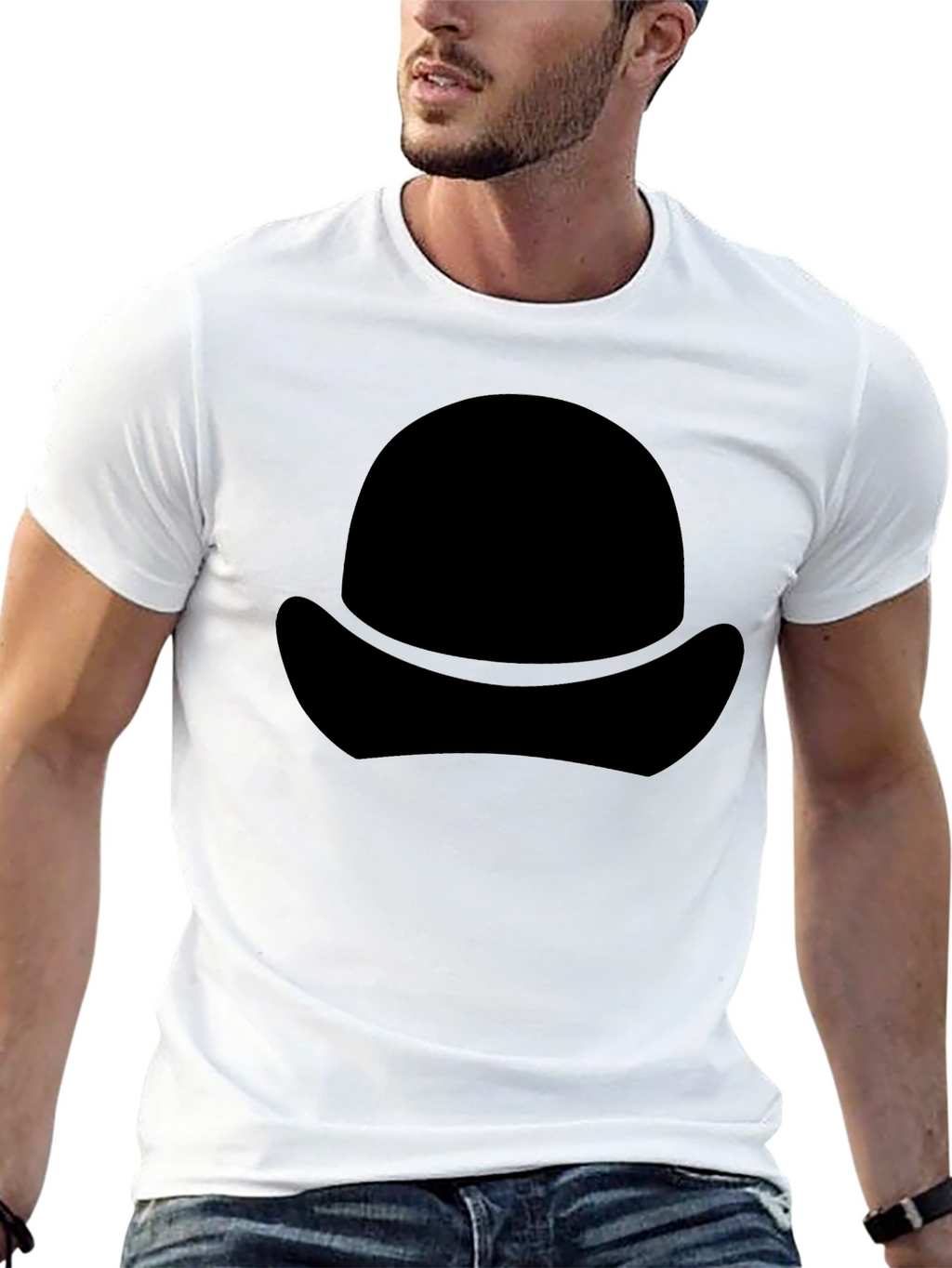 Black T-Shirt with Silhouette Hat Design
