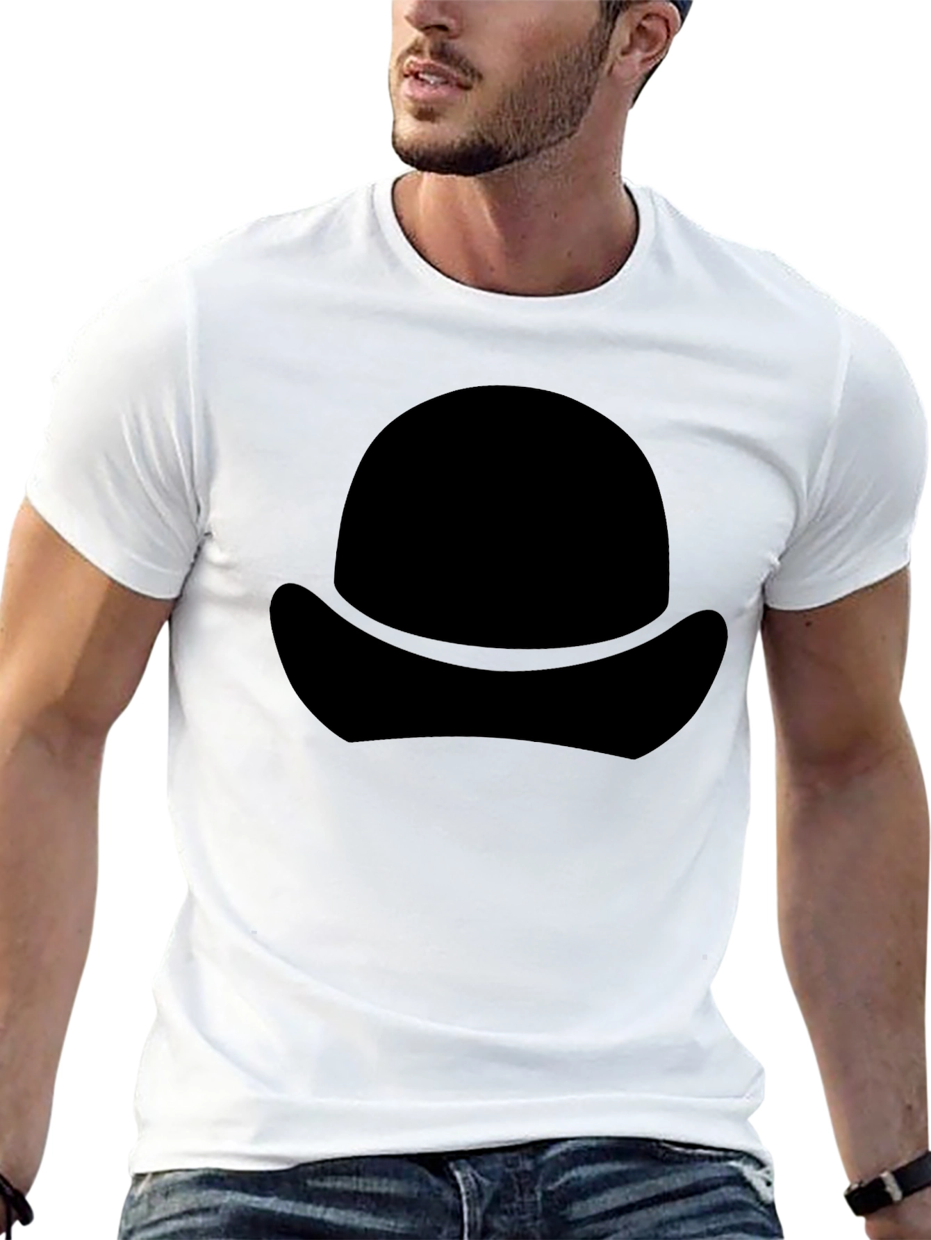 Black T-Shirt with Silhouette Hat Design
