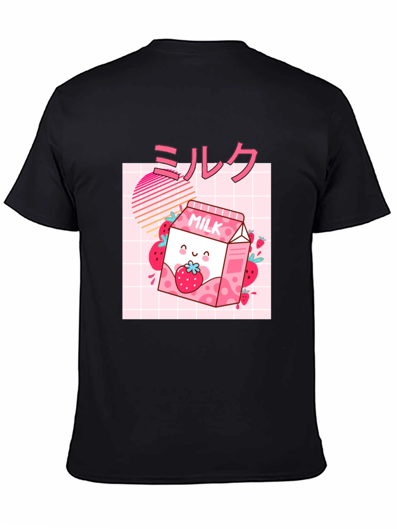 Strawberry Milk Kawaii Graphic Tee - Black