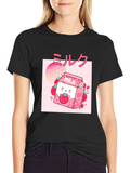 Strawberry Milk Kawaii Graphic Tee - Black