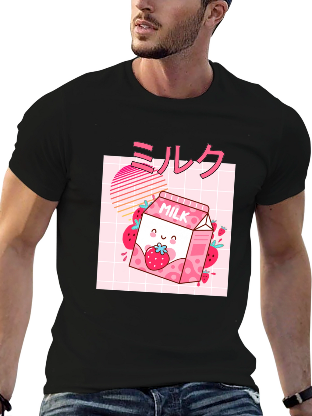Strawberry Milk Kawaii Graphic Tee - Black