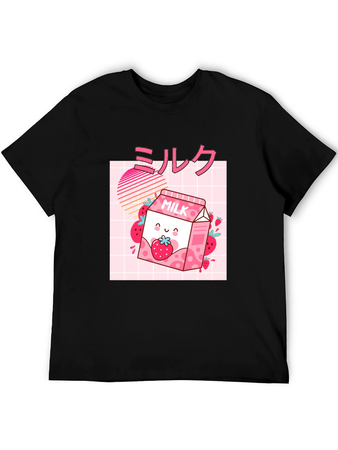 Strawberry Milk Kawaii Graphic Tee - Black