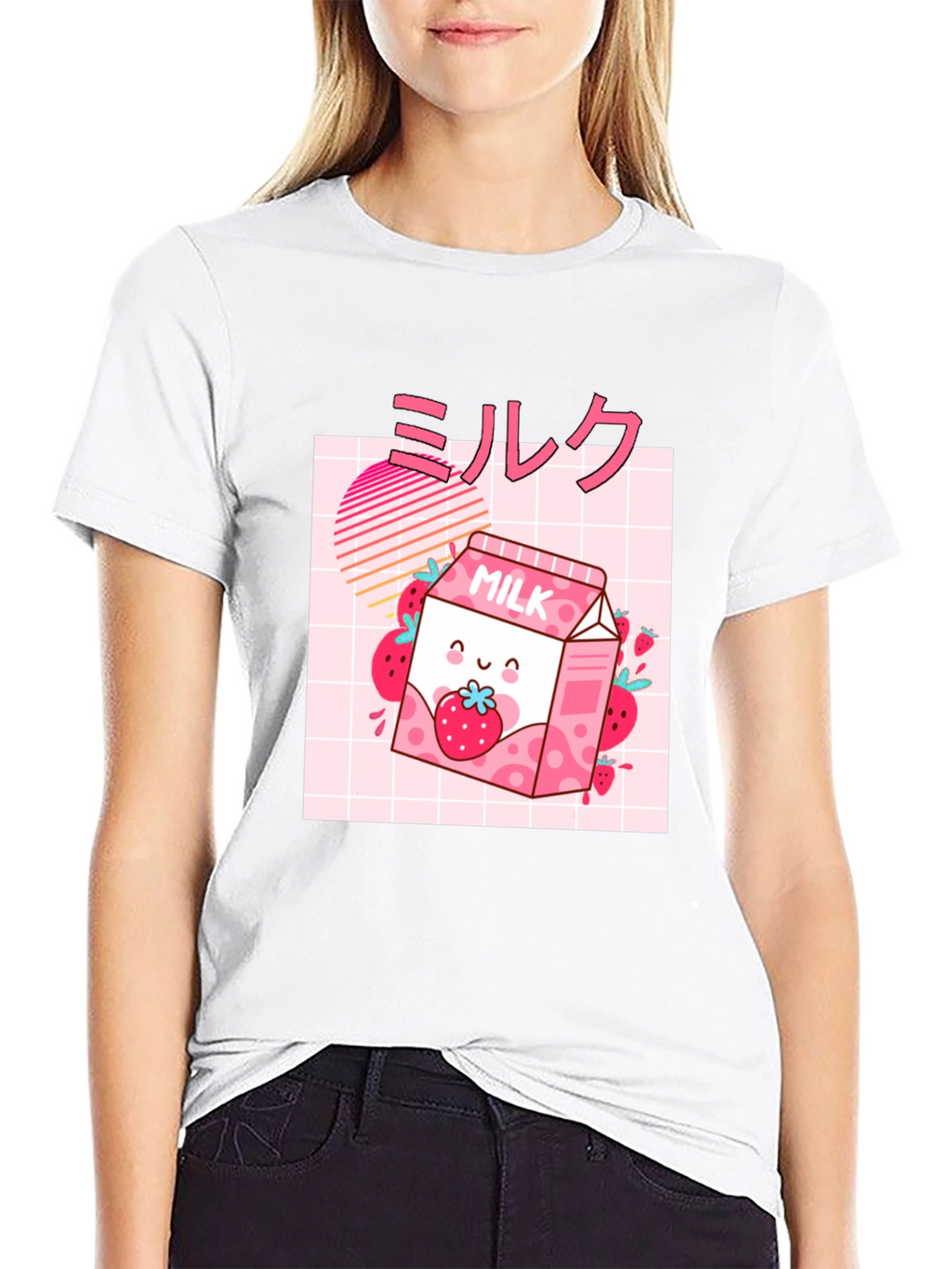 Strawberry Milk Kawaii Graphic Tee - Black