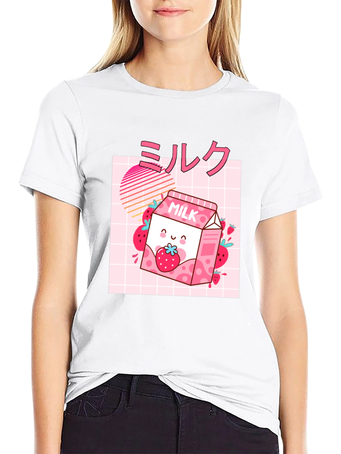 Strawberry Milk Kawaii Graphic Tee - Black
