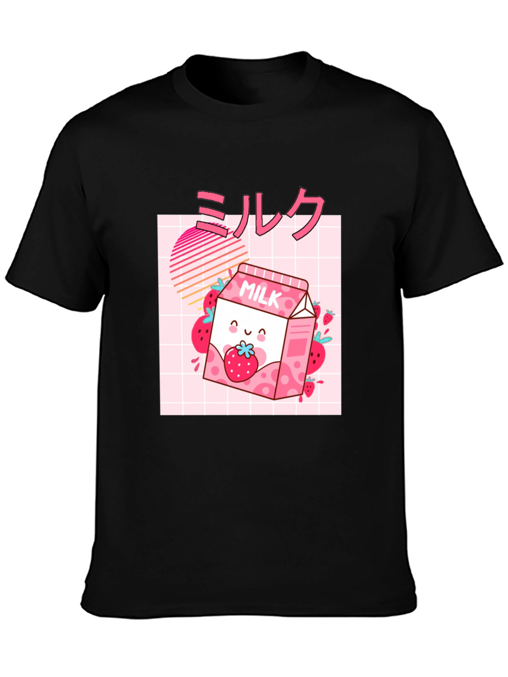 Strawberry Milk Kawaii Graphic Tee - Black