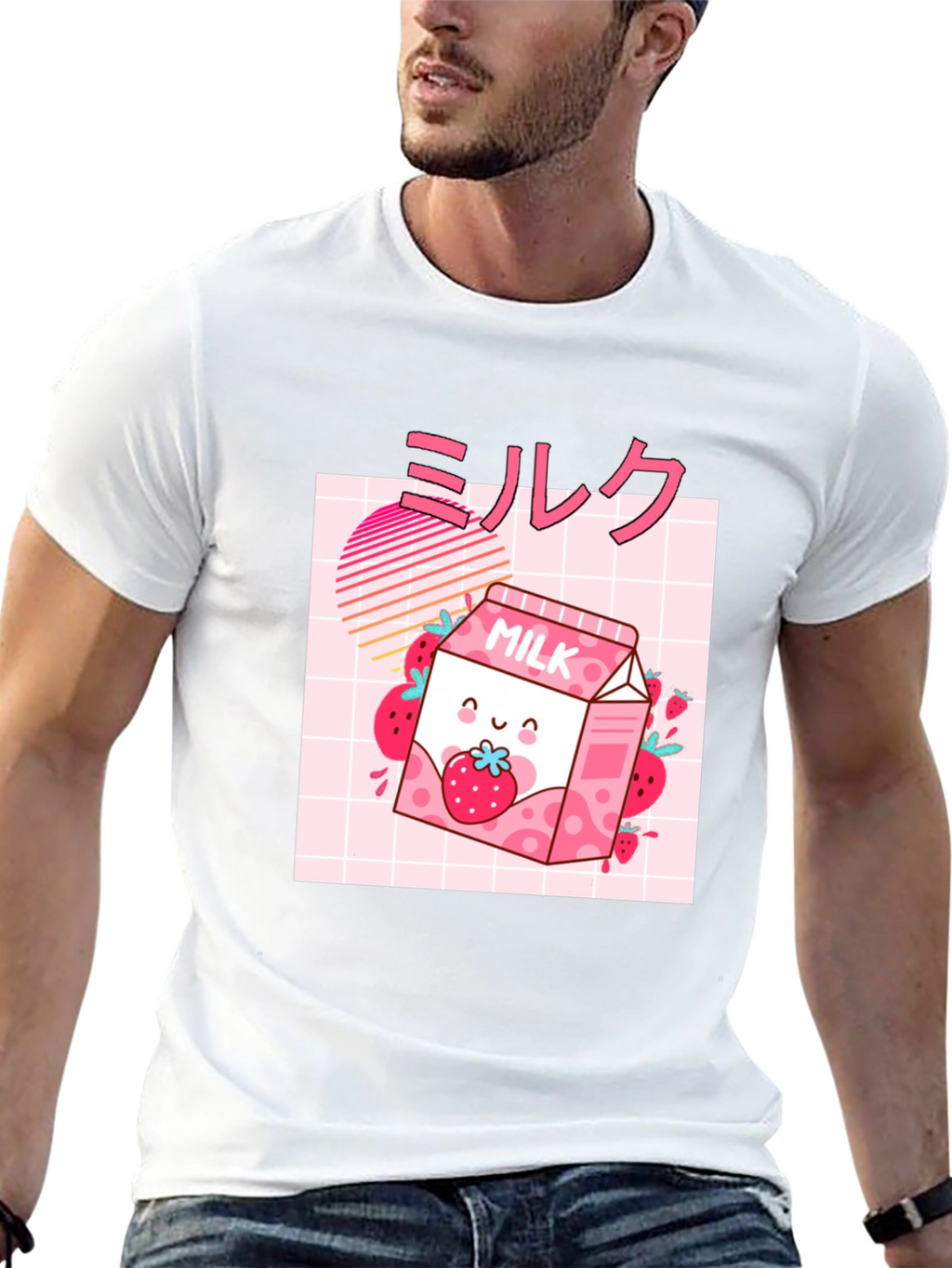 Strawberry Milk Kawaii Graphic Tee - Black
